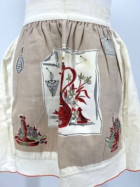 Vintage Kitchen Apron Handmade Ivory Decanter Candle Print